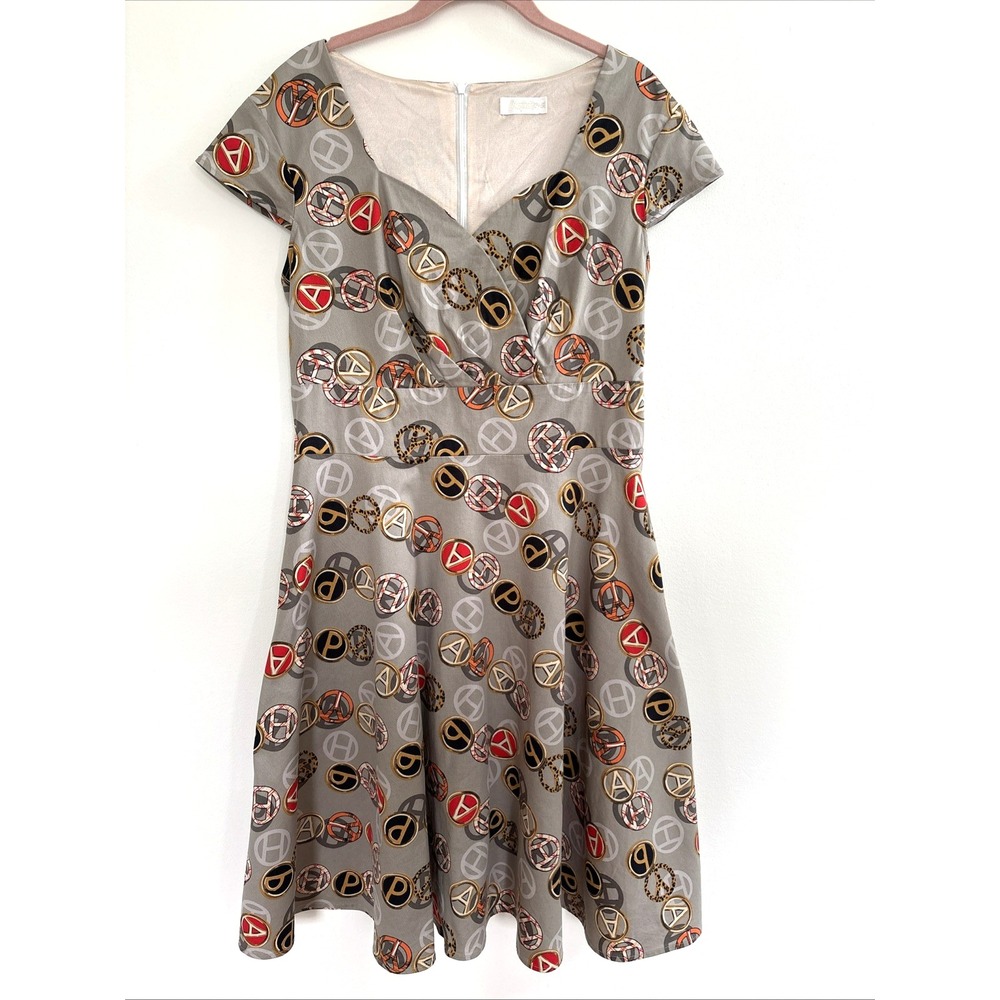 Hanpceirs Grey Medallion Print Fit and Flare Dress XL Cotton Blend Short Sleeve